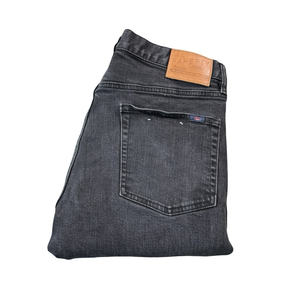 Faherty Black Organic Cotton Straight Fit Selvedge Denim Jeans 33X34